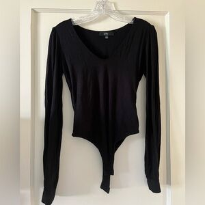 Lulu's Black Asymmetrical Fitted Bodysuit